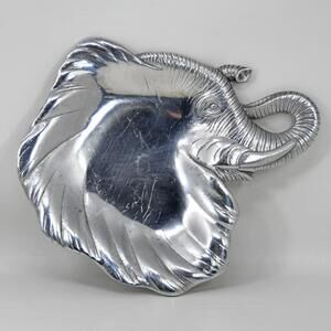 VTG Arthur Court Trunk Up Elephant Plate Spoon Rest Dish 1980s Silver Aluminum